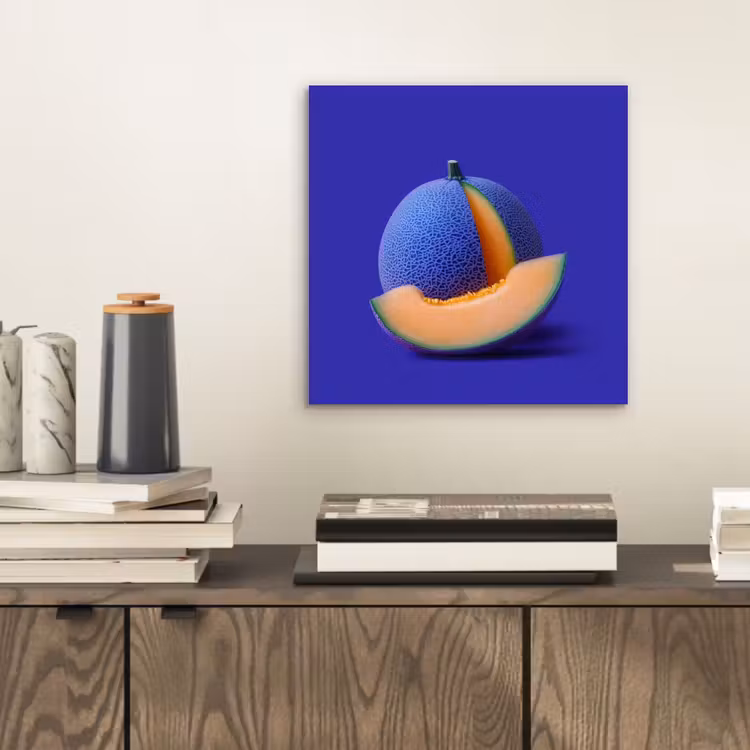 Meloen - Blauw - Oranje - Kunstzinnig aluminium wit klein -sfeer1
