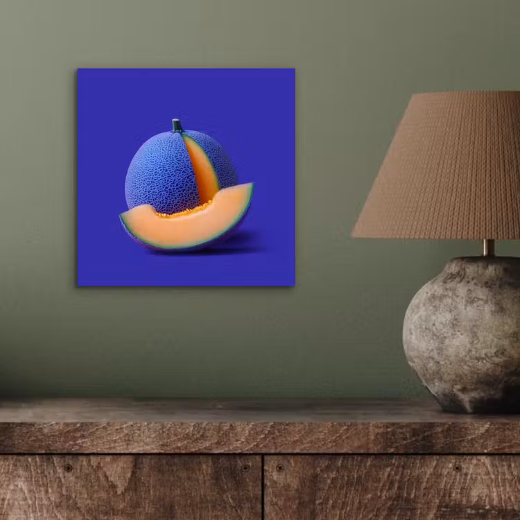 Meloen - Blauw - Oranje - Kunstzinnig aluminium wit klein -sfeer2