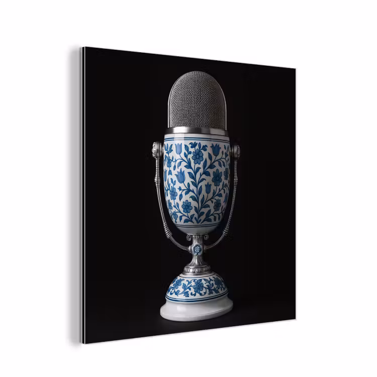 Microfoon - Delfts blauw - Muziek aluminium wit klein -3d