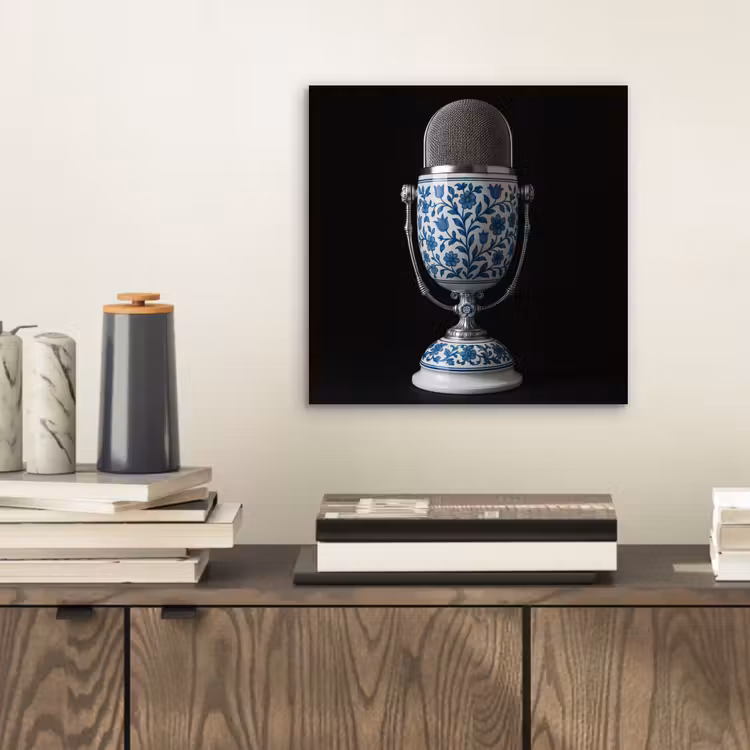 Microfoon - Delfts blauw - Muziek aluminium wit klein -sfeer1