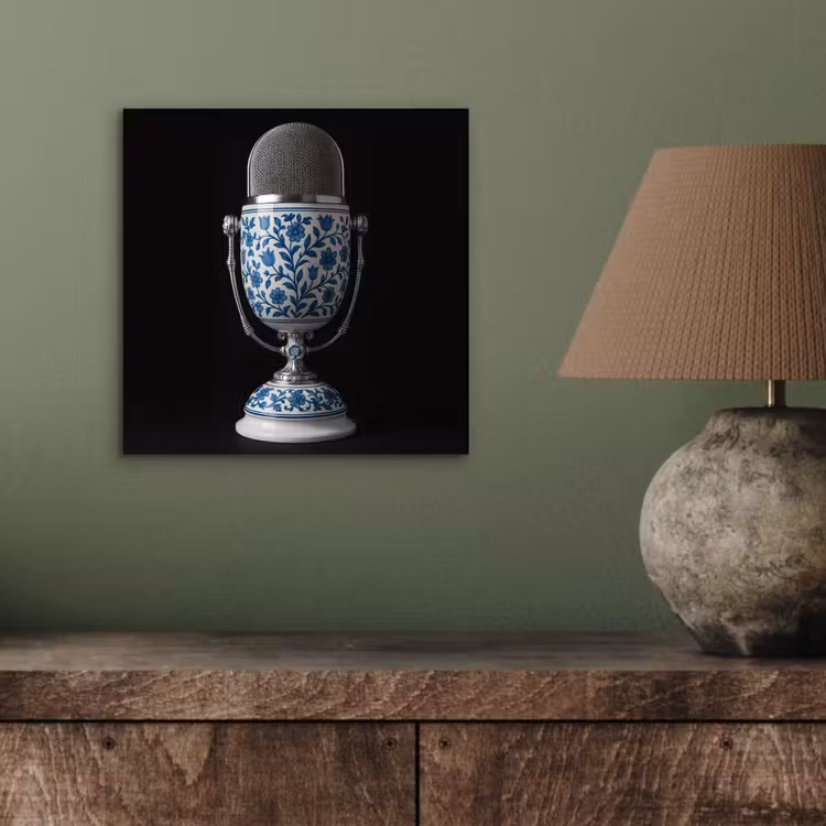 Microfoon - Delfts blauw - Muziek aluminium wit klein -sfeer2