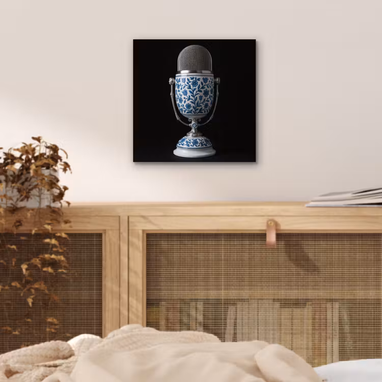Microfoon - Delfts blauw - Muziek aluminium wit klein -sfeer3