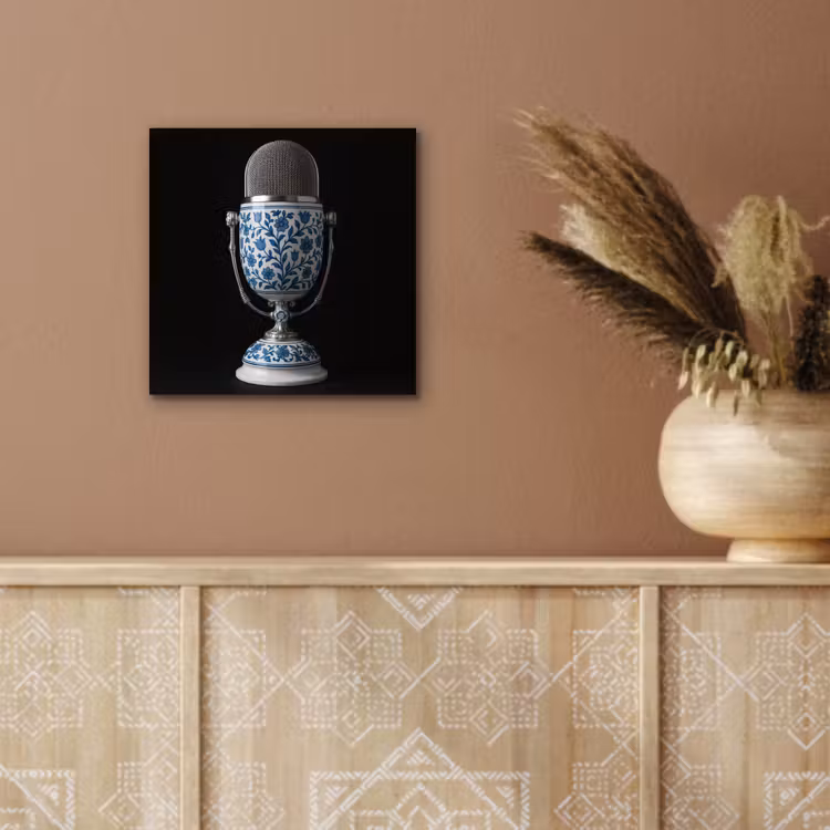Microfoon - Delfts blauw - Muziek aluminium wit klein -sfeer4