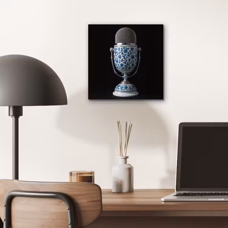 Microfoon - Delfts blauw - Muziek aluminium wit klein -sfeer5