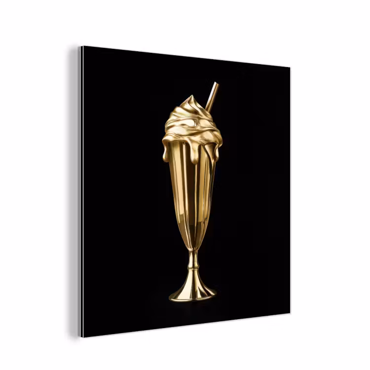 Milkshake - Goud - Drinken - Zwart aluminium wit klein -3d