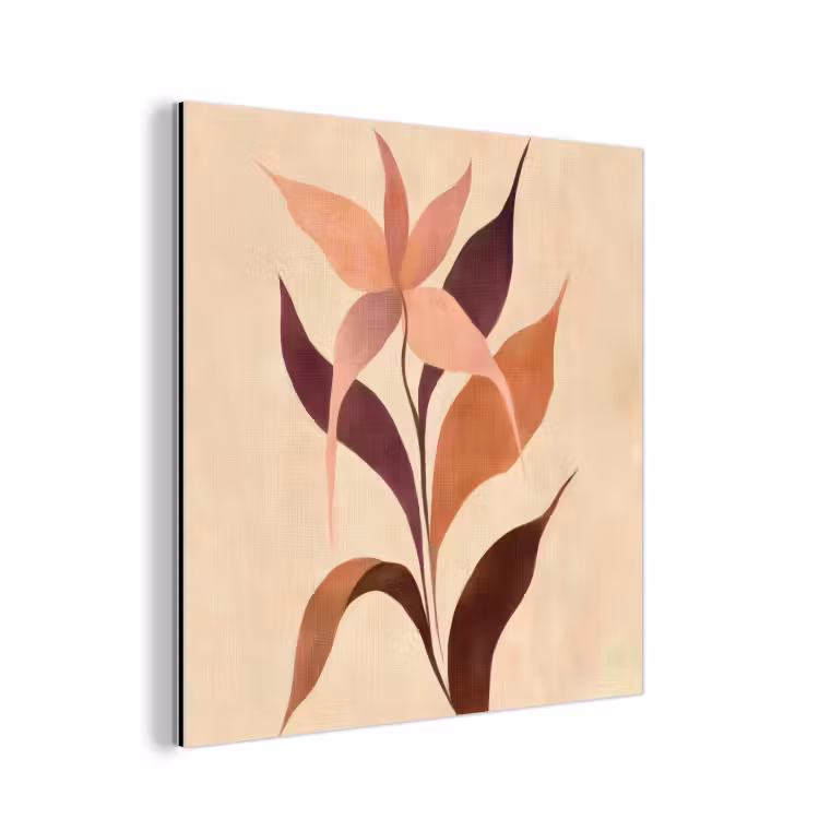 Minimalistisch - Bloem - Bladeren - Beige aluminium wit klein -3d