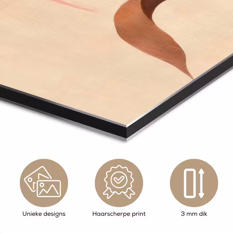 Minimalistisch - Bloem - Bladeren - Beige aluminium wit klein -closeup_NL