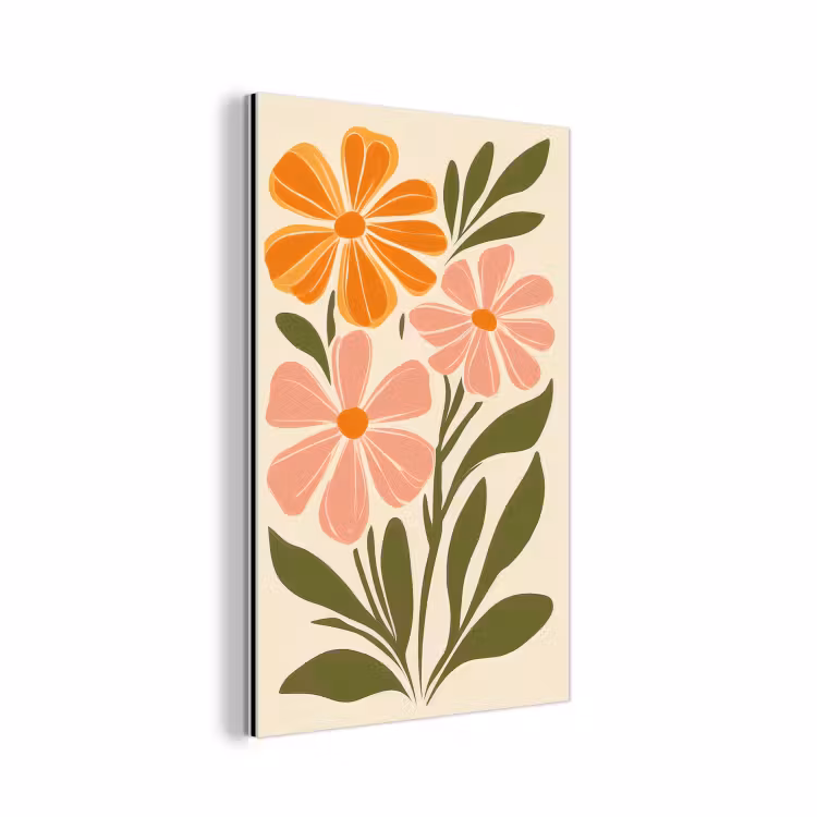 Minimalistisch - Bloemen - Bladeren - Roze aluminium wit klein -3d
