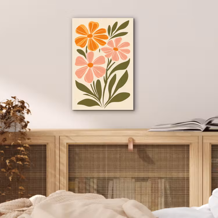 Minimalistisch - Bloemen - Bladeren - Roze aluminium wit klein -sfeer3