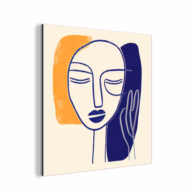 Minimalistisch - Gezicht - Hand - Oranje - Blauw aluminium wit klein -3d