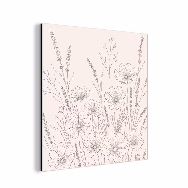 Minimalistisch - Modern - Bloemen - Beige aluminium wit klein -3d