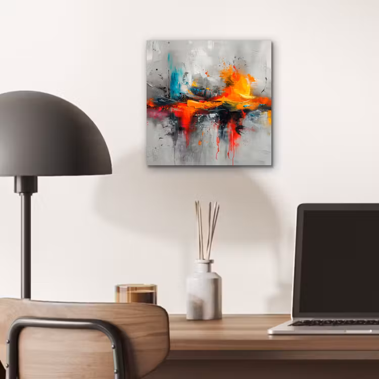 Moderne kunst - Oranje - Grijs - Abstract aluminium wit klein -sfeer5