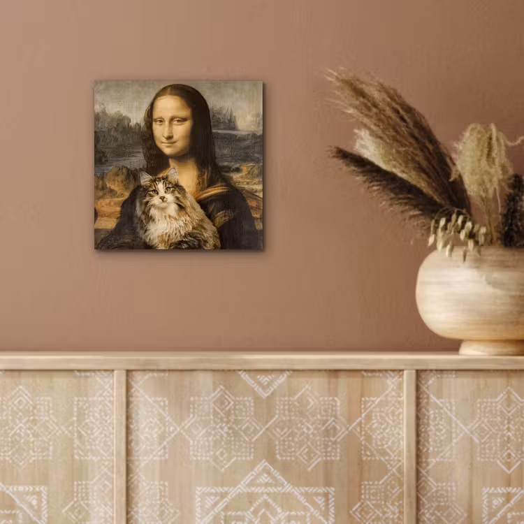 Mona Lisa - Kat - Leonardo da Vinci - Vintage - Kunstwerk - Oude meesters - Schilderij aluminium wit klein -sfeer4