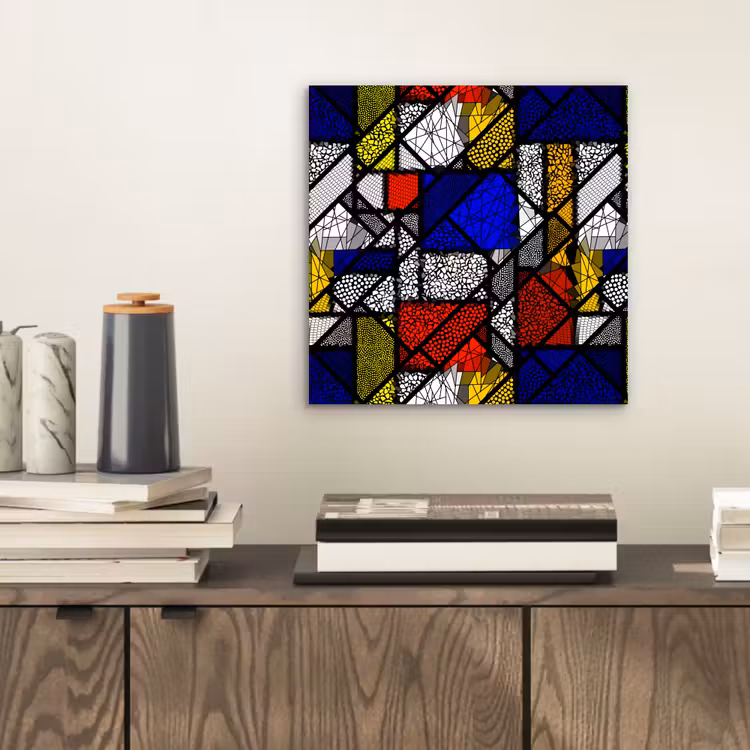 Mondriaan - Glas in lood - Oude Meesters - Kunstwerk - Abstract - Schilderij aluminium wit klein -sfeer1