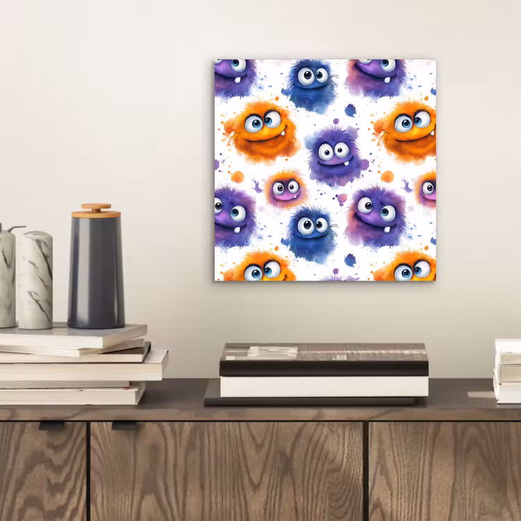 Monstertjes - Aquarel - Kleurrijk aluminium wit klein 46 -sfeer1