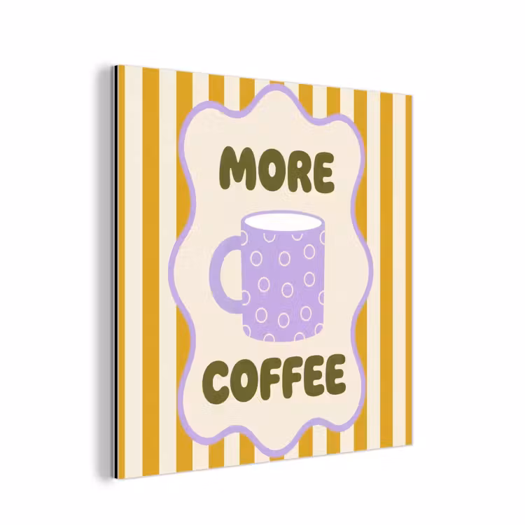 More coffee - Geel - Paars - Strepen - Mok aluminium wit klein -3d