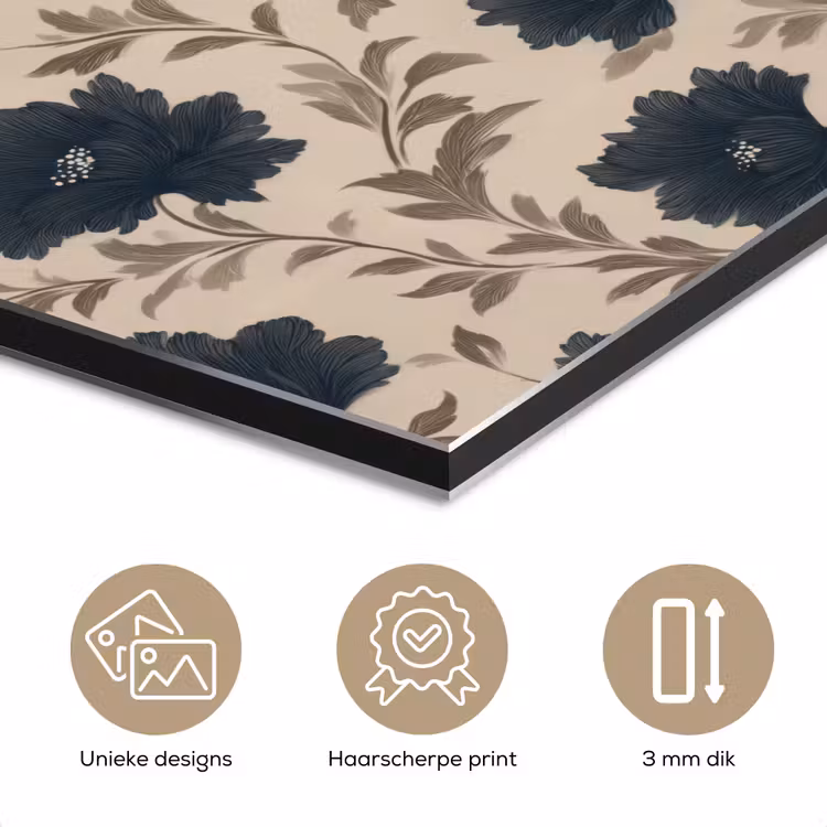 Motief - Bloemen - Zwart - Beige aluminium wit klein 46 -closeup_NL