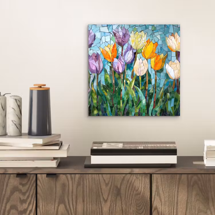 Mozaïek - Veld - Tulpen - Kleurrijk aluminium wit klein -sfeer1