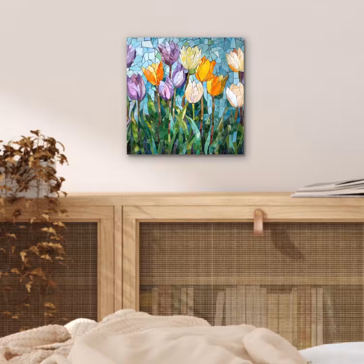 Mozaïek - Veld - Tulpen - Kleurrijk aluminium wit klein -sfeer3