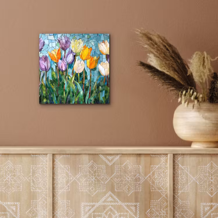 Mozaïek - Veld - Tulpen - Kleurrijk aluminium wit klein -sfeer4