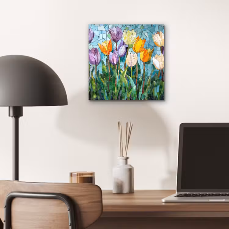 Mozaïek - Veld - Tulpen - Kleurrijk aluminium wit klein -sfeer5