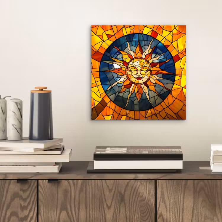 Mozaïek - Zon - Geel - Cirkel aluminium wit klein -sfeer1