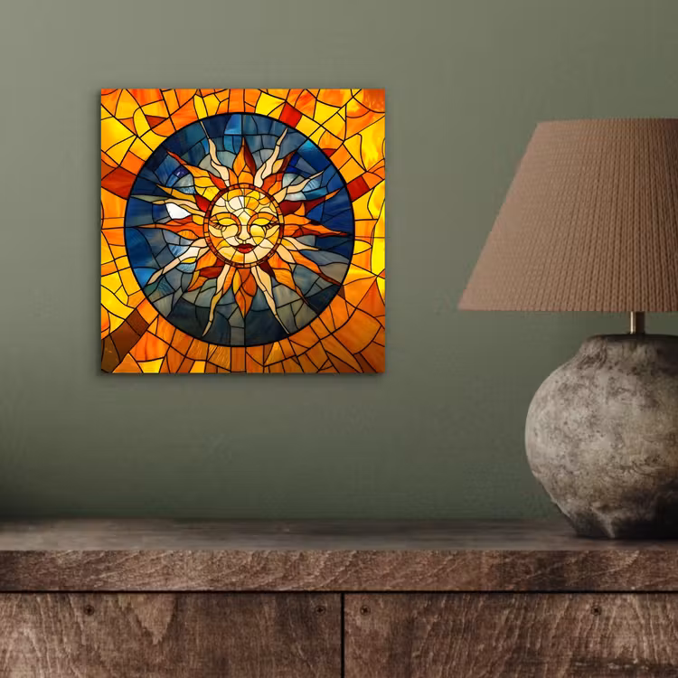 Mozaïek - Zon - Geel - Cirkel aluminium wit klein -sfeer2