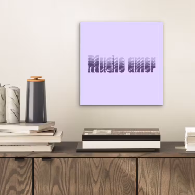 Mucho amor - Paars - Gelaagde letters aluminium wit klein -sfeer1