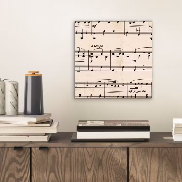 Muzieknotatie - Notenbalken - Kunst - Klassiek - Beige aluminium wit klein -sfeer1