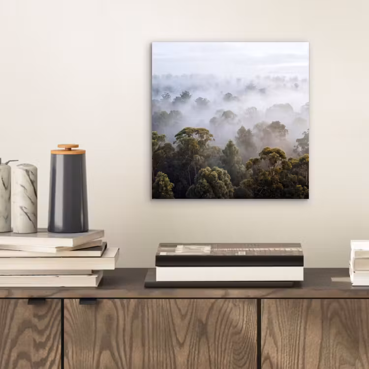 Natuur - Mist - Bos - Ochtend - Goud aluminium wit klein -sfeer1