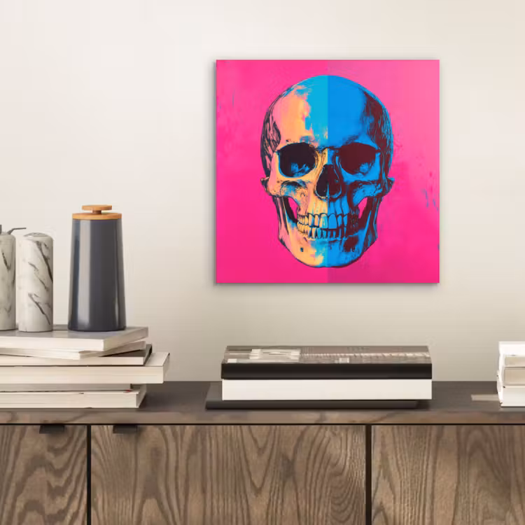 Neon - Blauw - Pop-art - Schedel aluminium wit klein -sfeer1