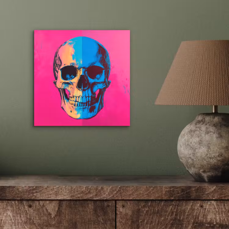 Neon - Blauw - Pop-art - Schedel aluminium wit klein -sfeer2