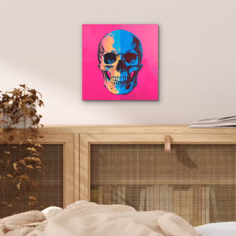 Neon - Blauw - Pop-art - Schedel aluminium wit klein -sfeer3