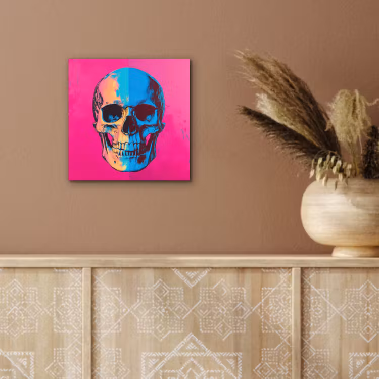 Neon - Blauw - Pop-art - Schedel aluminium wit klein -sfeer4