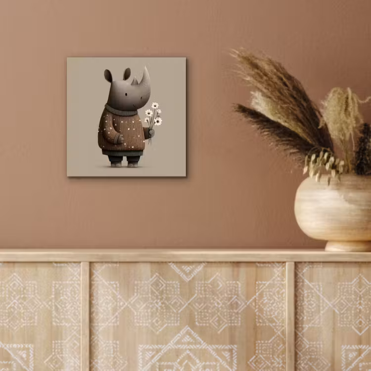 Neushoorn - Witte bloemen - Lief aluminium wit klein -sfeer4