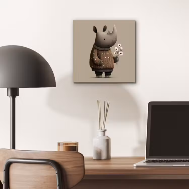 Neushoorn - Witte bloemen - Lief aluminium wit klein -sfeer5