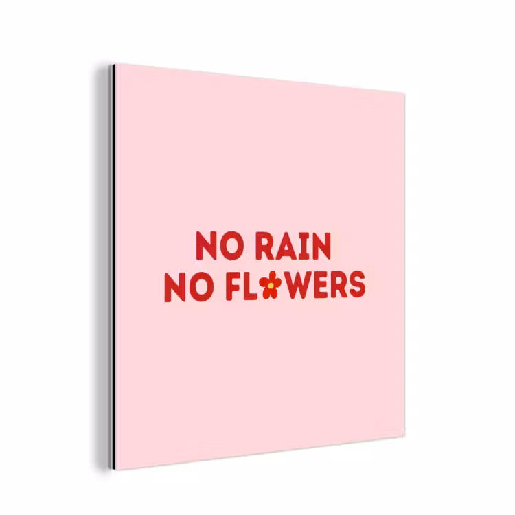 No rain no flowers - Minimalistisch - Roze - Bloem aluminium wit klein -3d