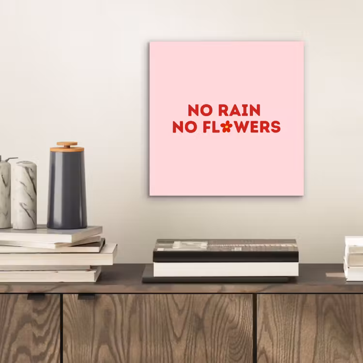 No rain no flowers - Minimalistisch - Roze - Bloem aluminium wit klein -sfeer1