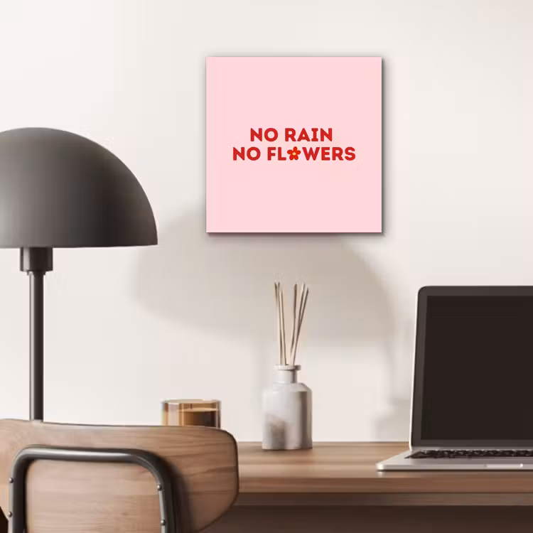 No rain no flowers - Minimalistisch - Roze - Bloem aluminium wit klein -sfeer5