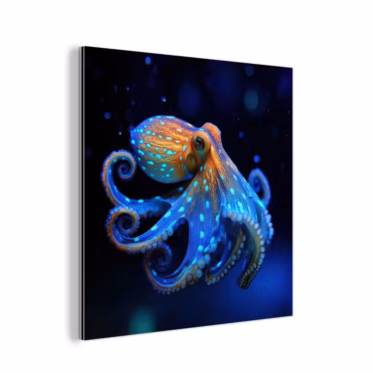 Octopus - Stippen - Blauw - Zee aluminium wit klein -3d