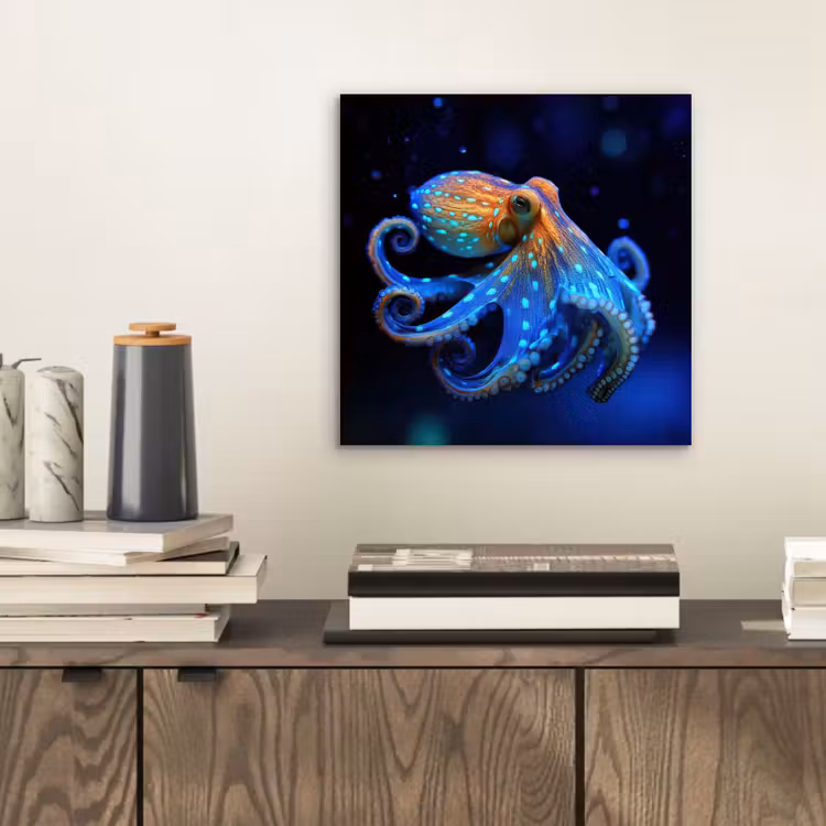 Octopus - Stippen - Blauw - Zee aluminium wit klein -sfeer1