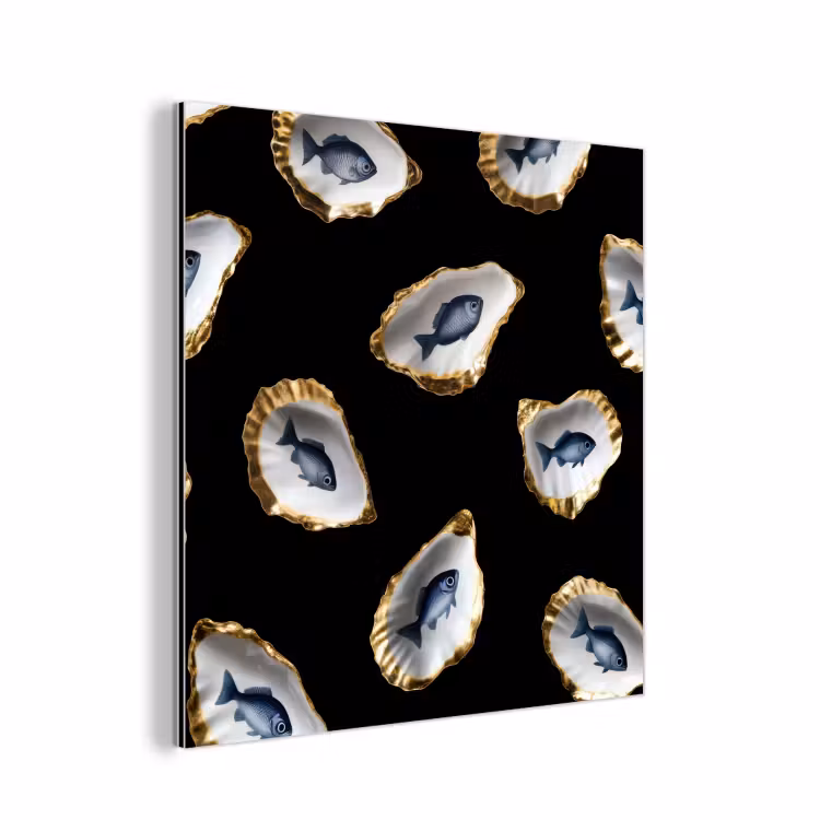 Oesters - Vissen - Blauw - Goud aluminium wit klein -3d