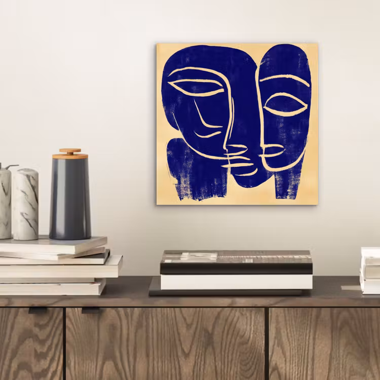 Okergeel - Blauw - Eenvoudige lijnen aluminium wit klein -sfeer1