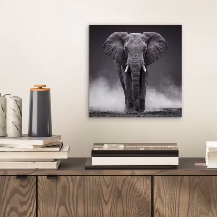 Olifant - Zwart - Wit - Rook aluminium wit klein -sfeer1