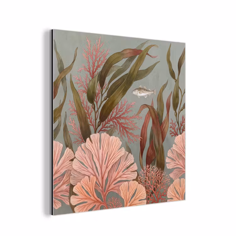 Onderwater - Planten - Vis - Vintage - Groen aluminium wit klein -3d
