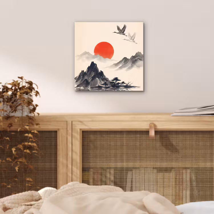 Oosters - Kraanvogels - Landschap aluminium wit klein -sfeer3