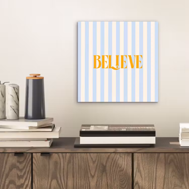 Oranje - Blauw - Strepen - Believe aluminium wit klein -sfeer1
