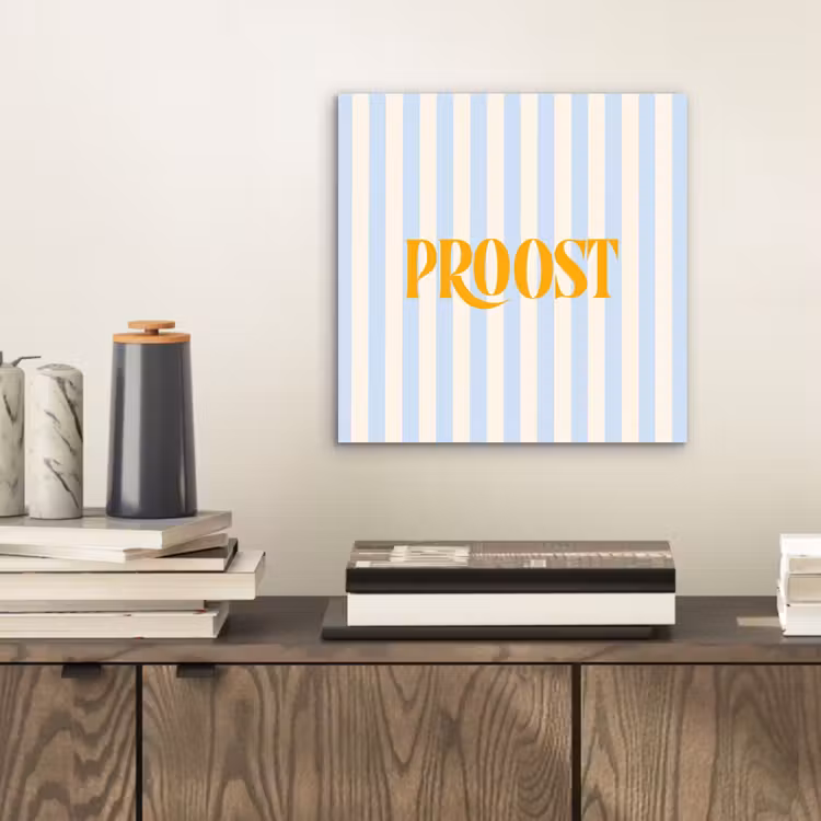 Oranje - Blauw - Strepen - Proost aluminium wit klein -sfeer1