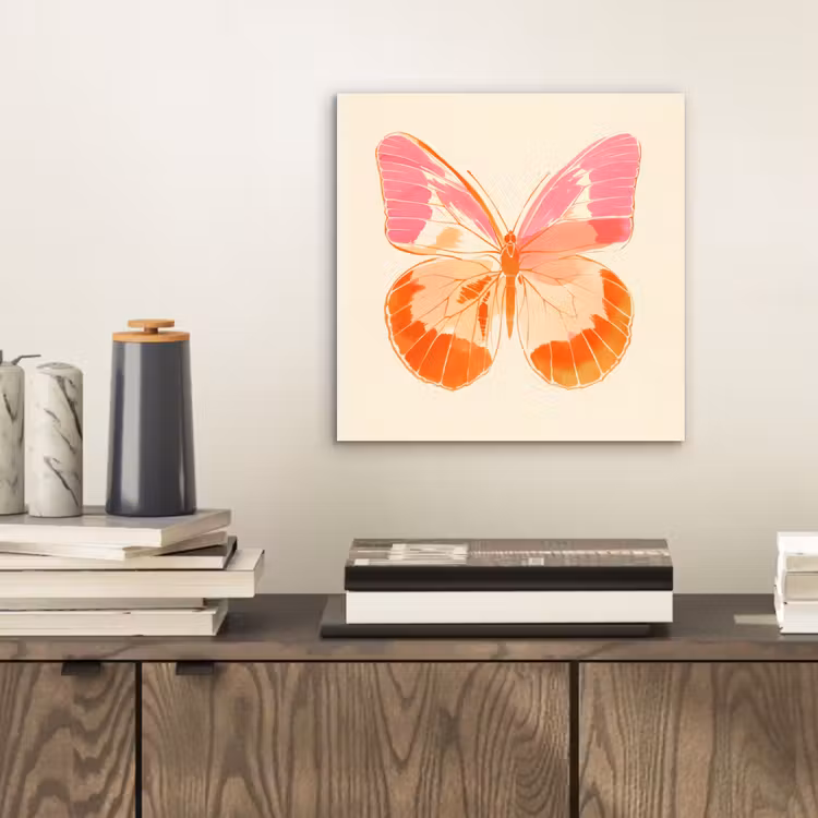Oranje - Vlinder - Minimalistisch aluminium wit klein -sfeer1