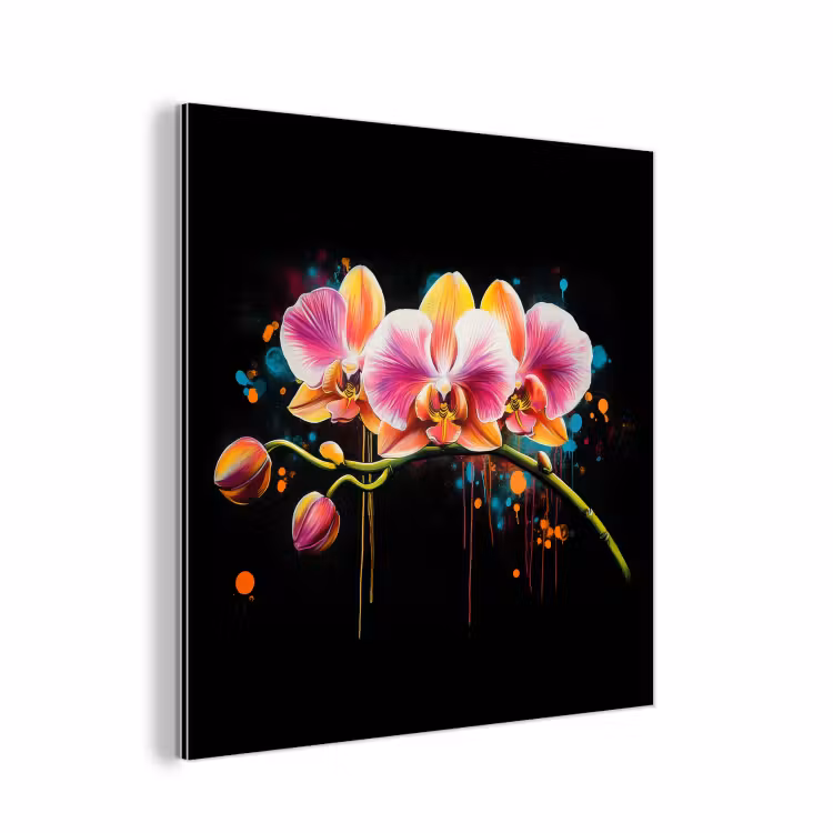 Orchidee - Graffiti - Kleurrijk - Bloemen - Abstract aluminium wit klein -3d